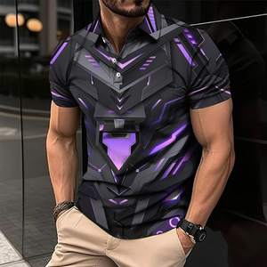 Men's High Quality 3D Graphic <b>Short</b> <b>Sleeve</b> for Polo <b>Sweatshirt</b> Fashionable Style Male Pullover Tee Top Lapel Button Solid - Product Image 1