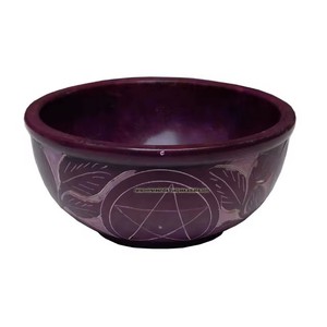 Bol à étaler d'encens en pierre de savon avec motif Pentacle et feuille de couleur violet foncé pour Wiccan - Product Image 2