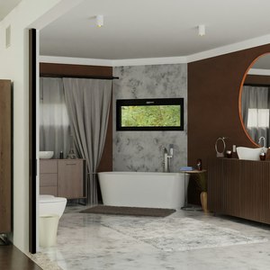 Anthracite Bathroom Vanity Set 100 cm with Touch LED <b>Mirror</b> Quilted <b>Door</b> Gold Handles Wood Pattern Top Ceramic Basin - Product Image 2