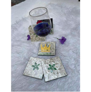 Posavasos de nácar de Vietnam con soporte cuadrado con incrustaciones de conchas marinas, paquete de 6 posavasos decorativos para mesa - Product Image 4