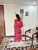Robe longue en voile de coton à manches 3/4, imprimée à la main indienne, motif floral, écologique, lavable, avec poches boutonnées, élégante, formelle, printemps