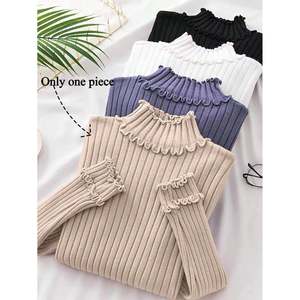 Women's Ruffle-Trim <b>Mock</b> <b>Neck</b> Knit Sweater-Breathable Print <b>Top</b> for Spring Summer & Fall - Product Image 1