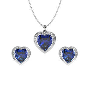 Ensemble de boucles d'oreilles pendantes en argent sterling 925 avec pendentif cœur bleu royal pour offrir en cadeau - Product Image 1