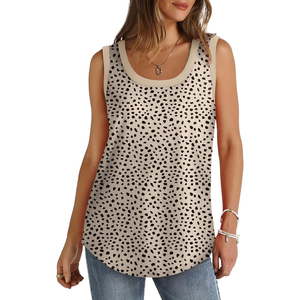 Débardeurs d'été écologiques à séchage rapide pour femmes manches amples col claudine ourlet incurvé tissu tricoté garniture côtelée perles - Product Image 1