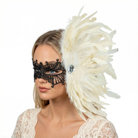Coiffe latérale en plumes avec masque pour les yeux en dentelle pour spectacle de danse latine, spectacle de scène, cabaret, burlesque, performance, cosplay, événement, fête, costume