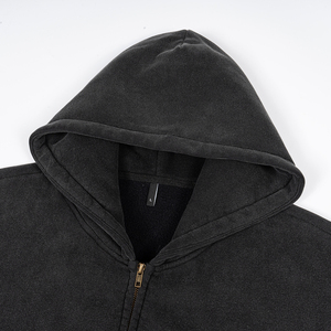 Custom Double Layer Hood <b>Black</b> Vintage <b>Zip</b> <b>up</b> Hoodie Drop Shoulder Boxy Oversized Acid Wash <b>Hoodies</b> for Men - Product Image 2