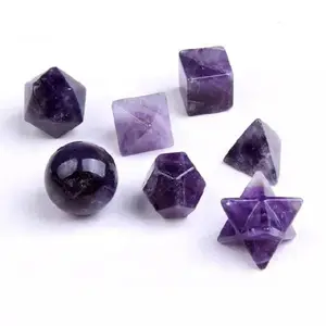 Драгоценный Камень Фиолетовый аметист геометрические наборы натуральный аметист целебные кристаллы 7 камней Сакральная Геометрия Платонические наборы