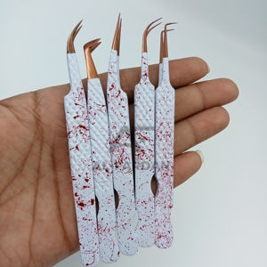 แหนบขนตาปลอม90องศาสีขาวสำหรับบูตแบบมืออาชีพปากคีบสำหรับต่อขนตาปลอมสีโรสโกลด์ออกแบบโลโก้ได้ตามต้องการ - Product Image 1