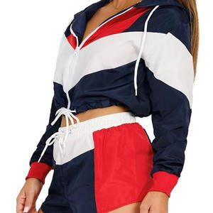 Conjunto de dos piezas con capucha y cremallera para mujer en color sólido Conjunto de chándal cortavientos para exteriores Conjunto de Top corto cortavientos - Product Image 6