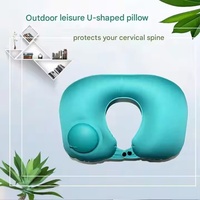 Almohada de Viaje Inflable Portátil Superior con Botón de Presión en Forma de U, Cojín de Cuello Suave con Flocado para Viajes