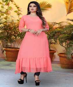 Exclusivo último diseño Nueva llegada Longitud de harina Manga regular Cuello de barco Color Rosa Kurti con Dupatta en Ropa Étnica - Product Image 3