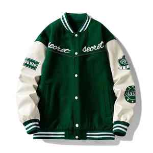 แจ็กเก็ตหนังมหาวิทยาลัยสำหรับผู้ชายแจ็กเก็ตผ้าใบแคนวาสแบบคลาสสิกปกเสื้อปักโลโก้ได้ตามต้องการ - Product Image 5