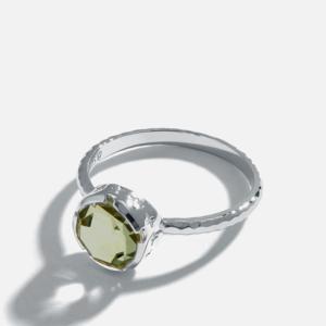 Anillo de Prasiolita Natural para Hombre en Plata de Ley Chapada en Rodio con Corte Romántico - Product Image 1
