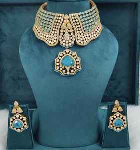 Conjunto de Joyería Nupcial de Latón con Piedras Polki y Doublet para Mujer, Perfecto para Bodas y Fiestas, Collar de Alta Calidad - Product Image 2