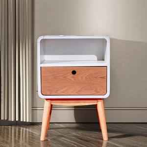 Moderno MDF ceniza chapa mesita de noche caucho madera blanco acentos Color Natural muebles de dormitorio para apartamento Hospital dormitorios - Product Image 1