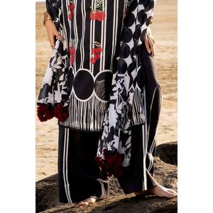 Ensemble de 3 pièces non cousues en tissu lawn pour femme, noir et blanc, qualité supérieure - Product Image 6