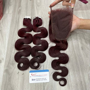 ¡MEJOR VENTA! Precio al por mayor 100% Extensiones de cabello humano vietnamita Cabello crudo Extensiones de cabello de trama de onda profunda Color Rojo - Product Image 3