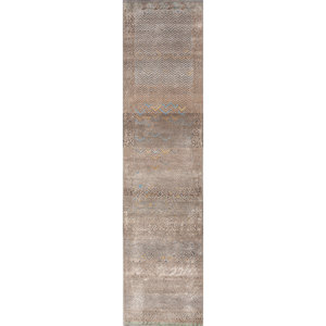 Tapis Manchaha grande surface noué à la main en laine et soie de bambou Les-2150 à motif géométrique pour la maison et le couloir, épaisseur 10 mm, gris et noir - Product Image 1