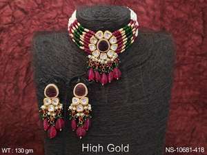 เค้นคอสไตล์สูงทองชุบเครื่องประดับ Kundan ปาร์ตี้แฟนซีสวมชุดสร้อยคอที่สวยงาม - Product Image 5