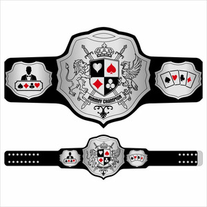 Cinturón de Campeonato de Rummy, Diseño Plateado en Metal con Cartas de Juego y Emblema de Escudo, Cinturón de Campeonato de Rummy Personalizado - Product Image 1