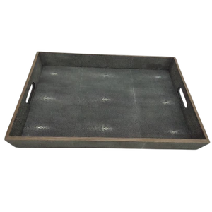 Plateaux de service/de rangement alimentaire décoratifs en résine imitation shagreen, modèle DPC 013, rectangulaires, 0,53x0,37x0,06, couleur charbon - Product Image 2