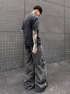 Salopette Homme de Haute Qualité Style Hip Hop Urbain Grande Poche Décontractée Grande Taille Effet Vieilli Clair et Foncé - Product Image 4