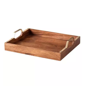 Grand plateau de service en bois à poignée en métal, fait maison, rectangulaire, pour aliments, thé, café, cadeau de mariage, de luxe - Product Image 1