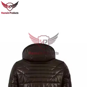 Blouson matelassé en cuir véritable marron pour homme, style motard, doublure en cuir de vachette, classique, chaud, pour l'hiver - Product Image 6