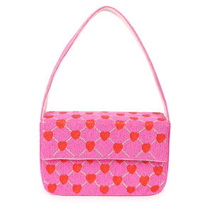 Embrague artesanal hecho a mano romántico para corazón rosa y monedero rojo bordado con abalorios en regalo de cierre abierto de yute - Product Image 5