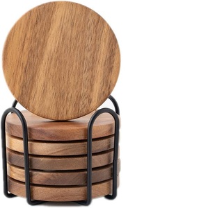 Lot de 6 sous-verres en bois massif l de forme ronde pour le thé, la Table basse, le dessous de verre décoratif - Product Image 4