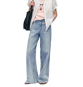 Air Blue Early Spring <b>High</b> <b>Waist</b> Loose Fit Straight Leg Casual Denim <b>Jeans</b> Breathable Washed Solid for Summer - Product Image 4