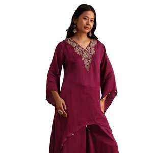 Costume Kurta Palazzo brodé de vin, vente en gros de vêtements ethniques pour femmes, fournisseur d'usine OEM, tenue de fête personnalisée pour les mariages - Product Image 3