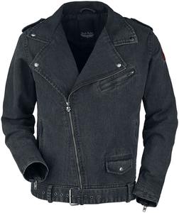 Veste denim matelassée personnalisée unisexe style vintage délavé, col à revers, boutons noirs, poignets en peau de mouton, fermeture à glissière, coupe régulière - Product Image 2