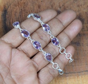 Amethyst 925 <b>Silver</b> Bracelet Adjustable Gemstone February Birthstone Handmade Elegant Unique Gift For <b>Women</b> - Product Image 4
