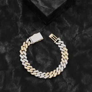 สร้อยข้อมือคิวบาแบบเทนนิสประดับเพชรทรงไอซ์ ยูนิเซ็กซ์ ขนาด 12 มม. 7-8 นิ้ว เงินแท้ 925 ชุบทองสองสี สำหรับฮิปฮอปสุดหรูที่ได้รับการรับรอง - Product Image 1
