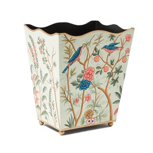 Poubelle en métal imprimée pour oiseaux et fleurs, poubelle en métal à bas prix pour le bureau, poubelle de salle de bain pour les cuisines - Product Image 1