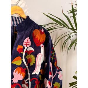 Veste réversible en velours inspirée de l'automne et du printemps, patchwork japonais, satin floral, lin, cuir, polyester/coton, taille XL, vêtement d'extérieur - Product Image 3
