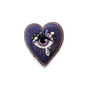 Broches de diamantes de imitación bordados a mano con corazón azul con ojo, Broches hechos a mano con cuentas de alambre de lingotes, PIN de moda - Product Image 4