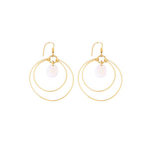 ต่างหูห้อยประดับพลอยสีขาวธรรมชาติทรงคิงเจมสโตน ชุบทอง ดีไซน์โดดเด่น สำหรับผู้หญิง เหมาะเป็นของขวัญ - Product Image 1