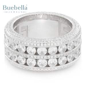 Anillo Original de Plata de Ley 925 para hombre, anillo de doble fila, hueco, brillante, oro de 18 quilates, regalo de boda, joyería, piedra de moissanita para fiestas - Product Image 4