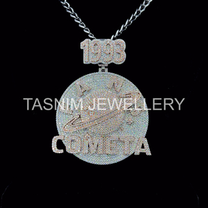 Colgante con Letra COMETA de Alta Calidad, Estilo Hip Hop Cristiano, Unisex, Cierre Personalizado, Plata de Ley 925, Chapado en Oro de 10K, Corte Baguette - Product Image 6