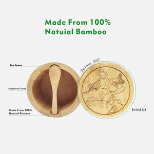 Bamboo Salt Cellar Box Container Bowl with Lid and Spoon Kitchen Spice Cellars Salt Holder Saver <b>Jar</b> with Swivel Magnetic Lid - Product Image 3