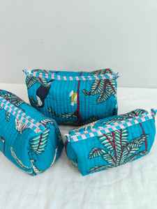 3-Piece Cotton Quilted Animal Print Zipper Closure Lightweight <b>Makeup</b> <b>Bag</b> & for Organizer Set for Casual Travel - Product Image 3