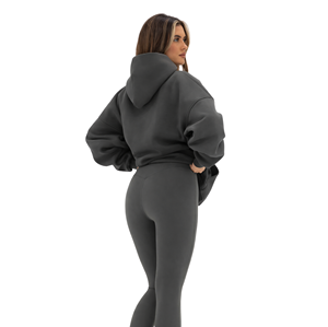 Felpa Oversize da Donna 50% Cotone 50% Poliestere, Grigio Kaki, Streetwear con Spalle Scese, Vestibilità Comoda, Moda Invernale - Product Image 3