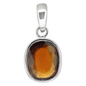 Colgante de Piedra Preciosa Astrológica Fina de Granate Hessonita (Gomed) Natural Certificada de 4.25-12.25 Ratti con Engaste de Plata 925 - Product Image 1