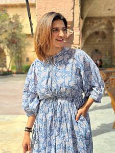 Robe maxi en coton imprimé indien, style bohème, été, terreux, élégante, confortable, tenue de tous les jours - Product Image 4