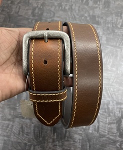 Cinturón de Cuero Vacuno de Alta Calidad para Hombre, Doble Costura, Estilo Vintage, Hebilla de Pin - Product Image 1