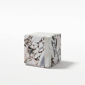 Mesa de cubo de mármol tallada a mano, mesa de mármol gris cebra, mesa de cubo de piedra de mármol - Product Image 1