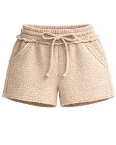 Manufacturer Beige Sherpa Fleece <b>Shorts</b> Women Cozy Soft Plush Lounge Wear Elastic Waist Drawstring Casual Winter Comfort <b>Shorts</b> - Product Image 1