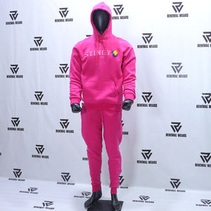 High Quality Custom Unisex Winter Streetwear Tracksuit Set Printed <b>pink</b> <b>Hoodie</b> Breathable Sweatpants Featuring Pockets - Product Image 1